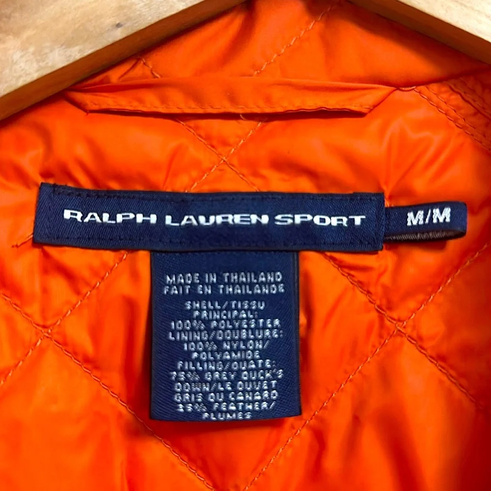 Ralph Lauren Sport Vintage Orange Puffer Vest Size Medium Feather Down F… - Picture 6 of 10